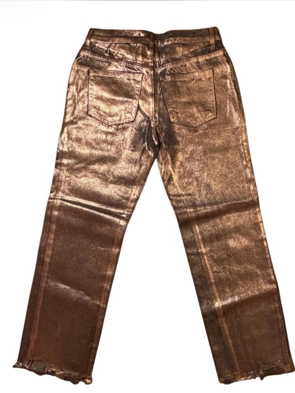 Free People Maggie Metallic Coated Jeans Copper Bronze Raw Hem 25 - Picture 5 of 7